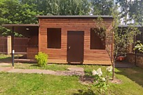 Теплый сарай с навесом для велосипедов и вольером для собаки. Фирсановка Химки